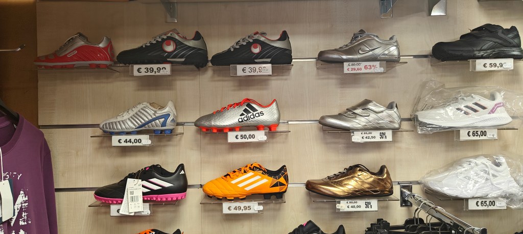 shoe shelf at sports shop in catania sicily