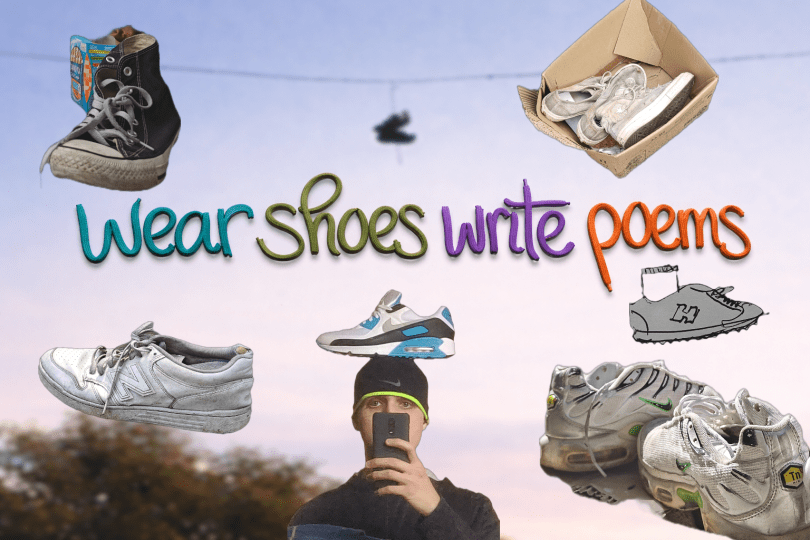wear shoes write poems website header with abandoned shoes new balance nike tn converse shoe drawing lettering lace design