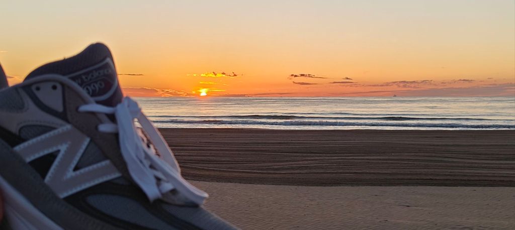new balance 990v6 with spanish sunrise in the background